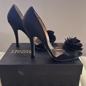 Badgley Mischka Black Heels with Silk Floral Accent